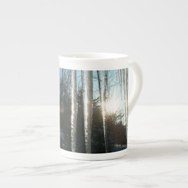 Taza De Porcelana Sunrise Through Icicles Winter Nature Photography (Derecha)
