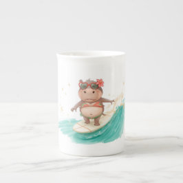 Taza De Porcelana Surfista Hipopótamo en Bikini para Navidad
