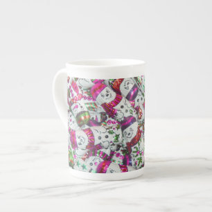 Taza De Porcelana Sweet Snowmen Pink bone china mug