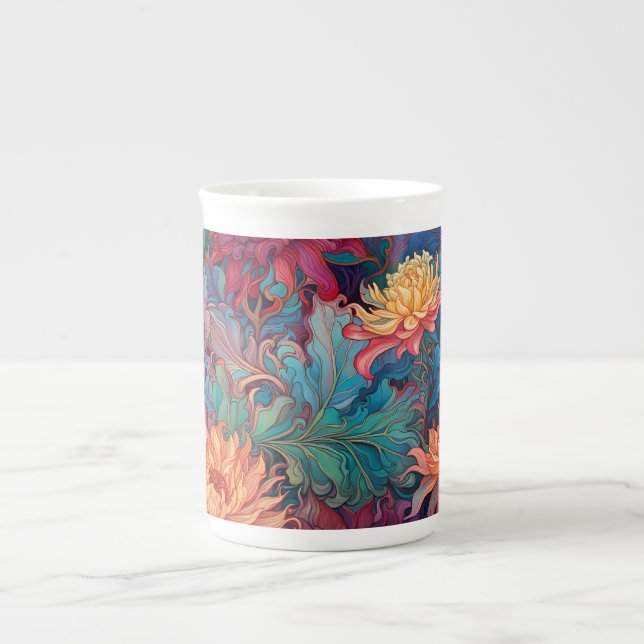 Taza De Porcelana Tapiz floral de Dahlia (Frente)