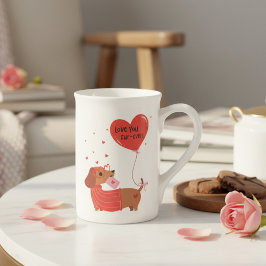Taza De Porcelana Te Amo Corazón Rojo De Perro De Dachshund, Cuatro 