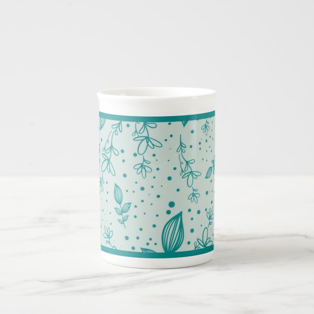 Taza De Porcelana Teal Hand Drawn Greenery (Frente)