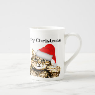 Taza De Porcelana Tema del gato Feliz Navidad personalizado