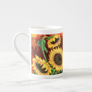 Taza De Porcelana Three Sunflowers Bone China Mug Painting