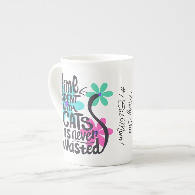 Taza De Porcelana Tiempo dedicado a los gatos, Flores Groovy Brillan (Izquierda)