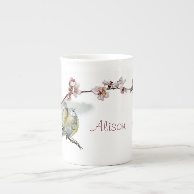 Taza De Porcelana Tits azules del vintage (Frente)