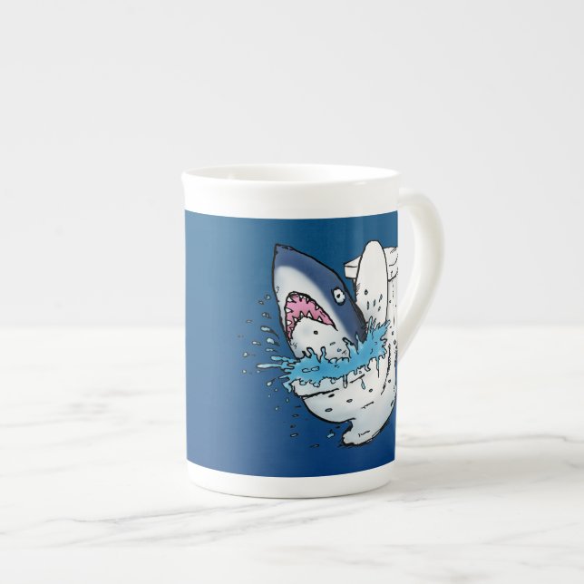 Taza De Porcelana Toilet Shark Funny Blue Personalizado (Derecha)