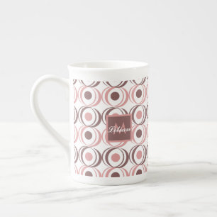 Taza De Porcelana Tono Terroso Circular Retro Monograma Rosa