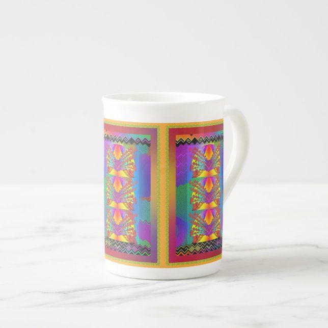 Taza De Porcelana Tonos Y Patrones (Derecha)
