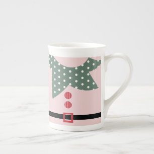 Taza De Porcelana Traje de duende rosa de Navidad Fiesta Navideña