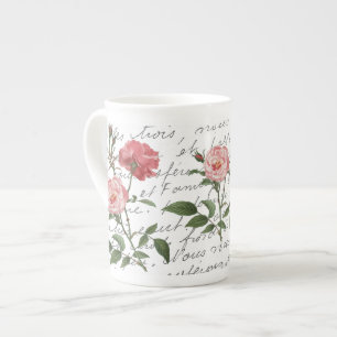 Taza De Porcelana Trama de postales Rosa de escritura francesa