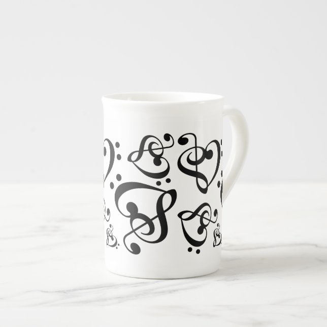Taza De Porcelana Treble Clef Bass Clef Heart Music Notes (Derecha)