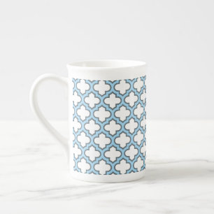Taza De Porcelana Trellis azul blanco y bebé, Entramado, Quatrefoil