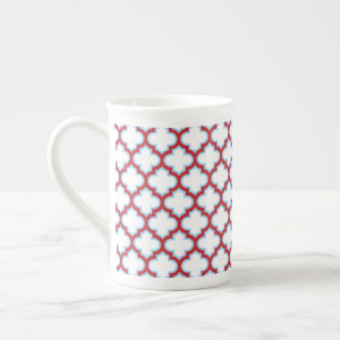 Taza De Porcelana Trellis blanca y roja, Entramado, Quatrefoil