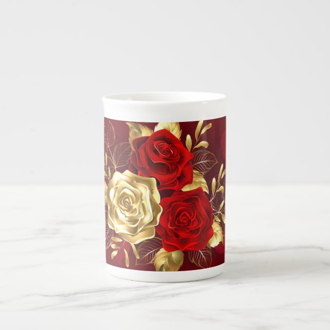 Taza De Porcelana Tres Rosas Joyas (Frente)