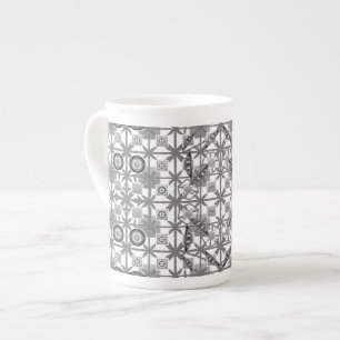 Taza De Porcelana Tribal Batik - gris / gris, negro y blanco