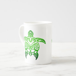 Taza De Porcelana Tribal de tortuga del Mar Verde