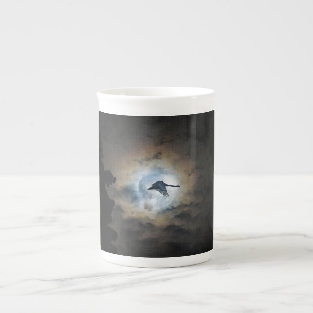 Taza De Porcelana Trumpeter Swan y Full Moon Willife Photo (Frente)