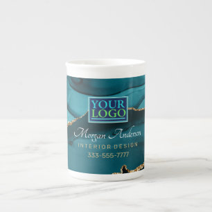 Taza De Porcelana Tu logotipo/arte/foto, elegante, Verde azulado Aga