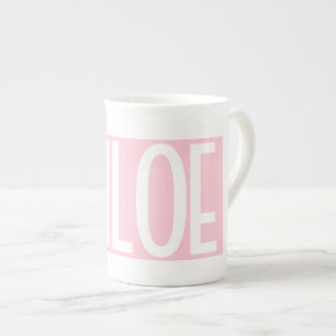 Taza De Porcelana Tu Nombre Texto Blanco en Rosa Claro