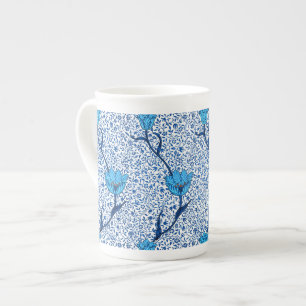 Taza De Porcelana Tulip Damask de Art Nouveau, azul cobalto