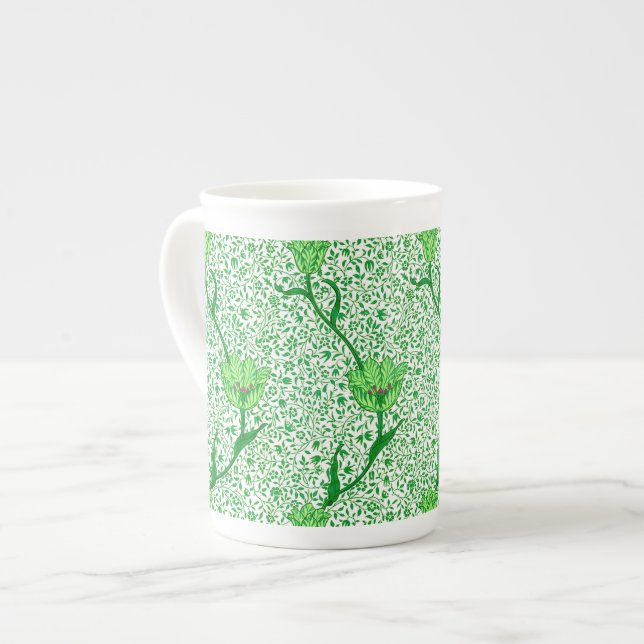 Taza De Porcelana Tulip Damask de Art Nouveau, verde esmeralda (Izquierda)
