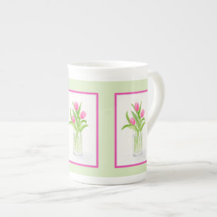 Taza De Porcelana Tulipanes en agua pintados a mano acuarela