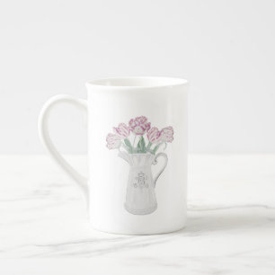 Taza De Porcelana Tulipanes en Jarrón Cerámico