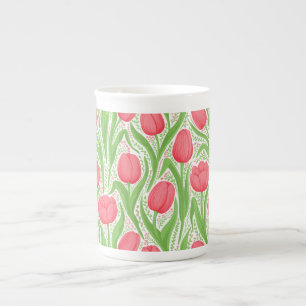 Taza De Porcelana Tulipanes en rojo y verde
