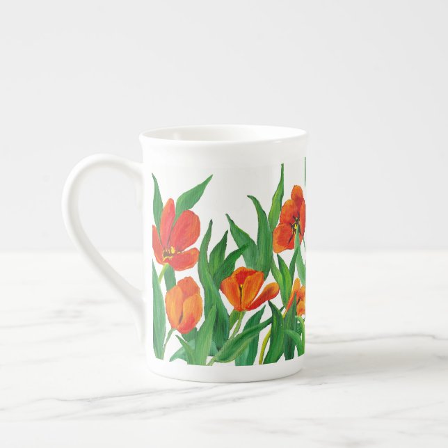 Taza De Porcelana Tulipanes Rojos (Izquierda)