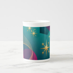 Taza De Porcelana Turquesa y Fuchsia Moderno Abstracto con Estrellas