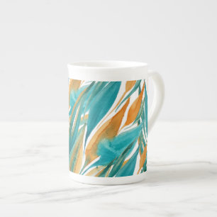 Taza De Porcelana Turquesa y Óxido de Otoño Acuarela Pintada a Mano