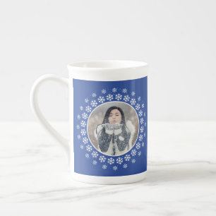 Taza De Porcelana TUS 2 FOTOS Y MONOGRAM Snowflake Frame