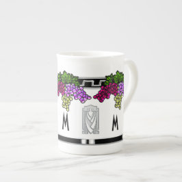Taza De Porcelana Uvas Art Deco - Monogramadas (Hueso China Mug)