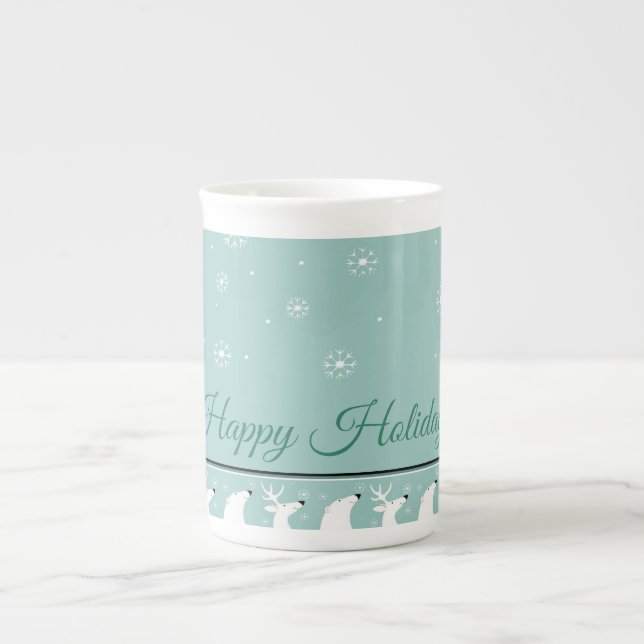 Taza De Porcelana Vacaciones felices verde azuladas hueso China Mug (Frente)