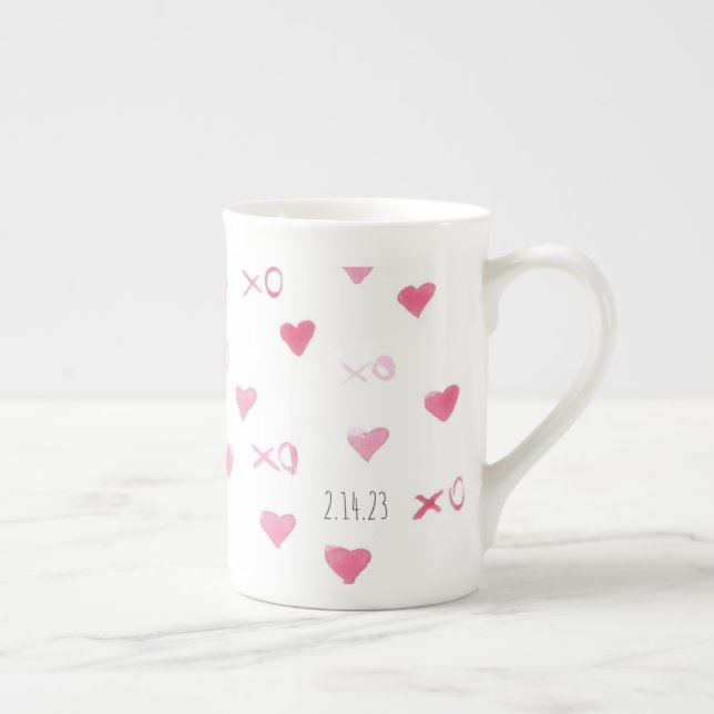 Taza De Porcelana Valentine XO Corazones dulces Amo FECHA rosada (Derecha)