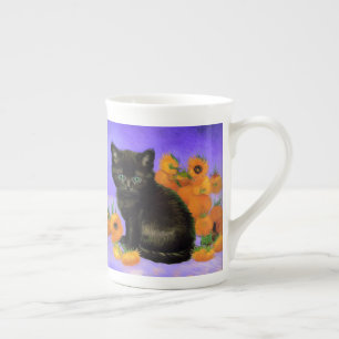 Taza De Porcelana Van Gogh Black Kitten con girasoles
