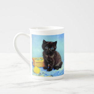 Taza De Porcelana Van Gogh Black Kitten con yarn
