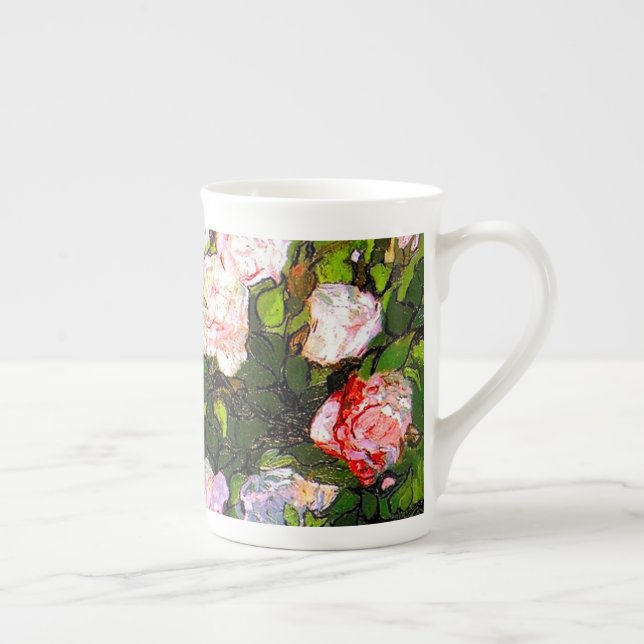 Taza De Porcelana Van Gogh sigue con la vida con rosas rosas rosas (Derecha)