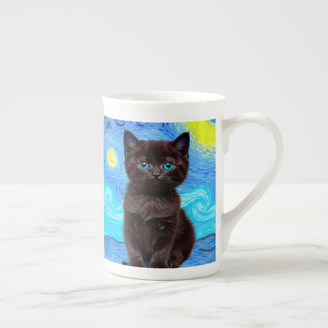 Taza De Porcelana Van Gogh Starry Night Black Cat (Derecha)