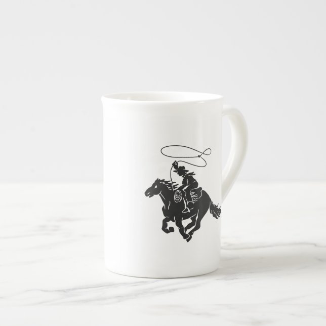 Taza De Porcelana Vaquero en caballo balancín corriendo con lazo (Derecha)