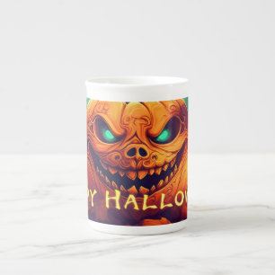 Taza De Porcelana Velas de Calabaza de Ojos Turquesa Luna Llena Hall
