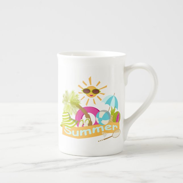 Taza De Porcelana Verano vacaciones en la playa sol sonriente en gaf (Derecha)