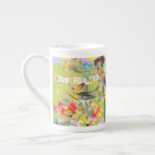 Taza De Porcelana Verde de primavera de pájaros singulares bohemios 