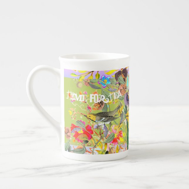 Taza De Porcelana Verde de primavera de pájaros singulares bohemios  (Izquierda)