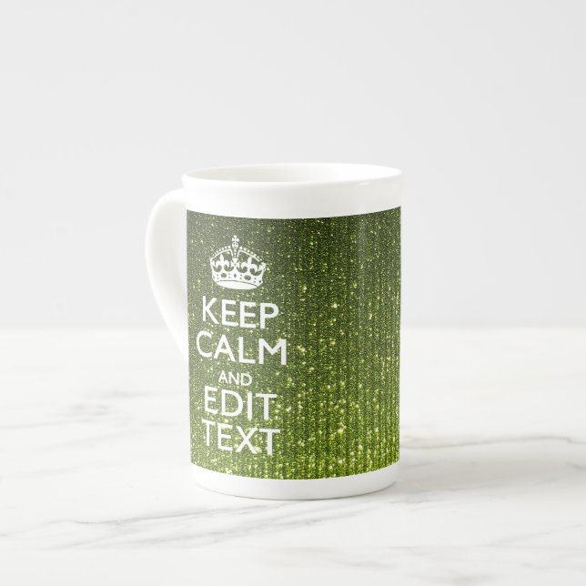 Taza De Porcelana Verde oliva Mantener la calma Tener tu texto (Izquierda)