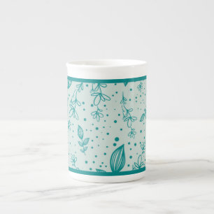 Taza De Porcelana Verde Teal Dibujado a Mano