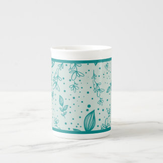 Taza De Porcelana Verde Teal Dibujado a Mano