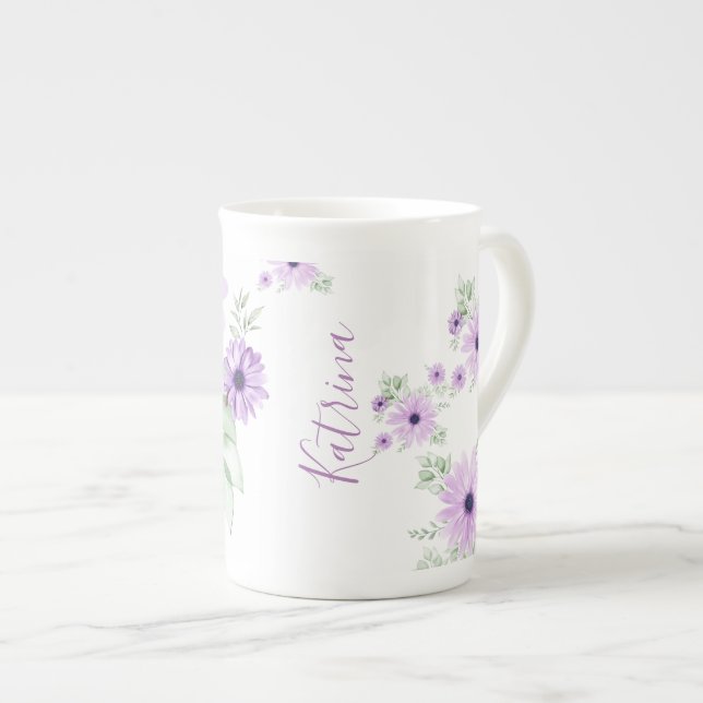 Taza De Porcelana Verde violeta personalizado, flores acuáticas (Derecha)