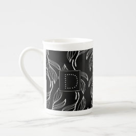 Taza De Porcelana Verdor botánico Floral Monograma blanco y negro